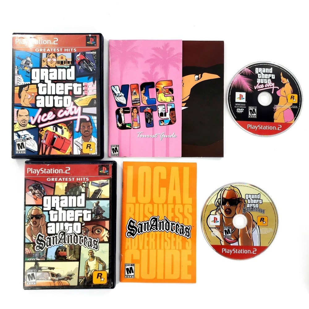 Grand Theft Auto: Vice City & San Andreas Sony PlayStation 2 w/ Manuals Tested